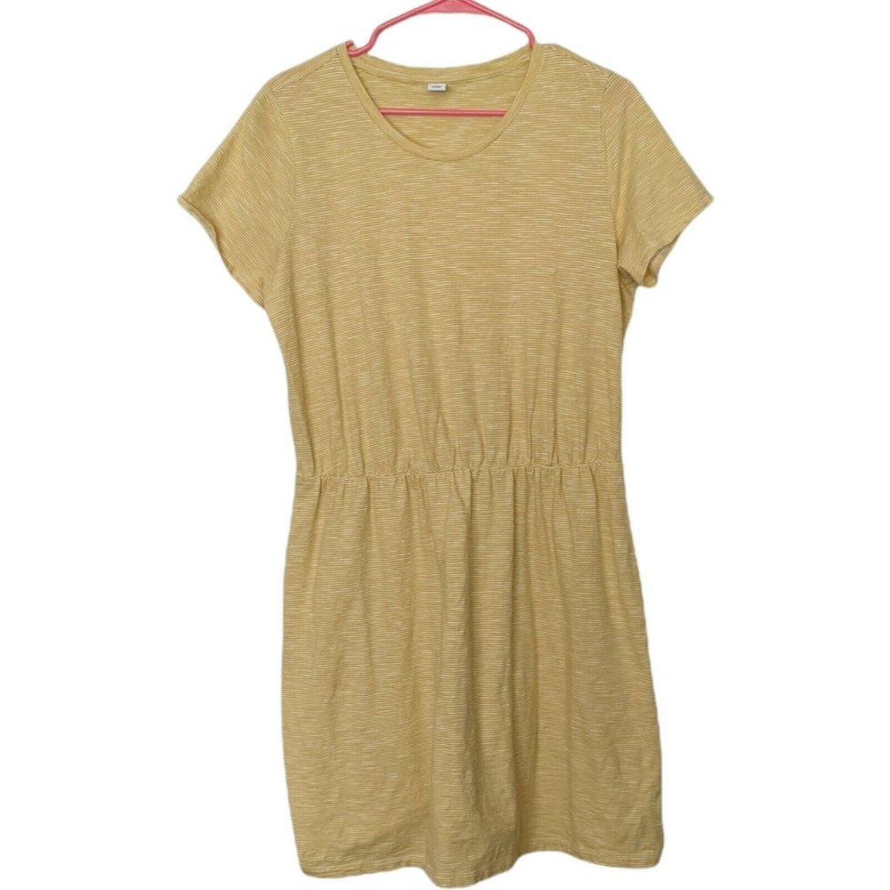 Old Navy Yellow Waist Defined Striped Knit Mini T Shirt Dress Women Size Large